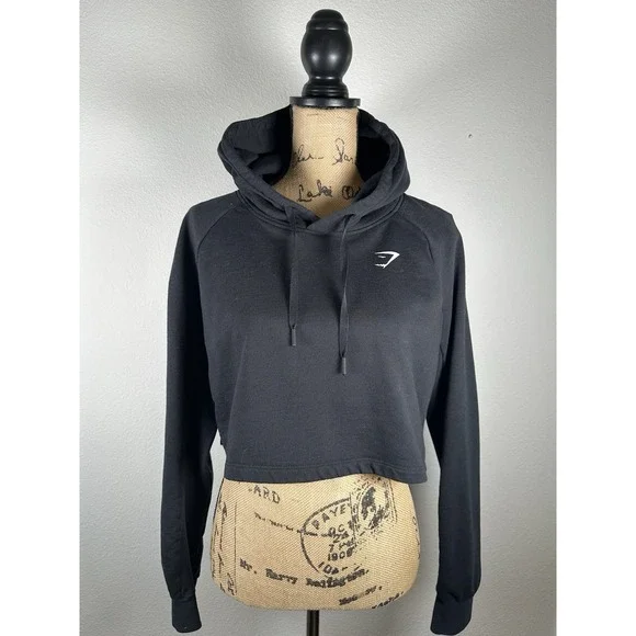 Gymshark Cropped Hoodie Sweatshirt Women Black Athletic Workout Size Large - Picture 4 of 13